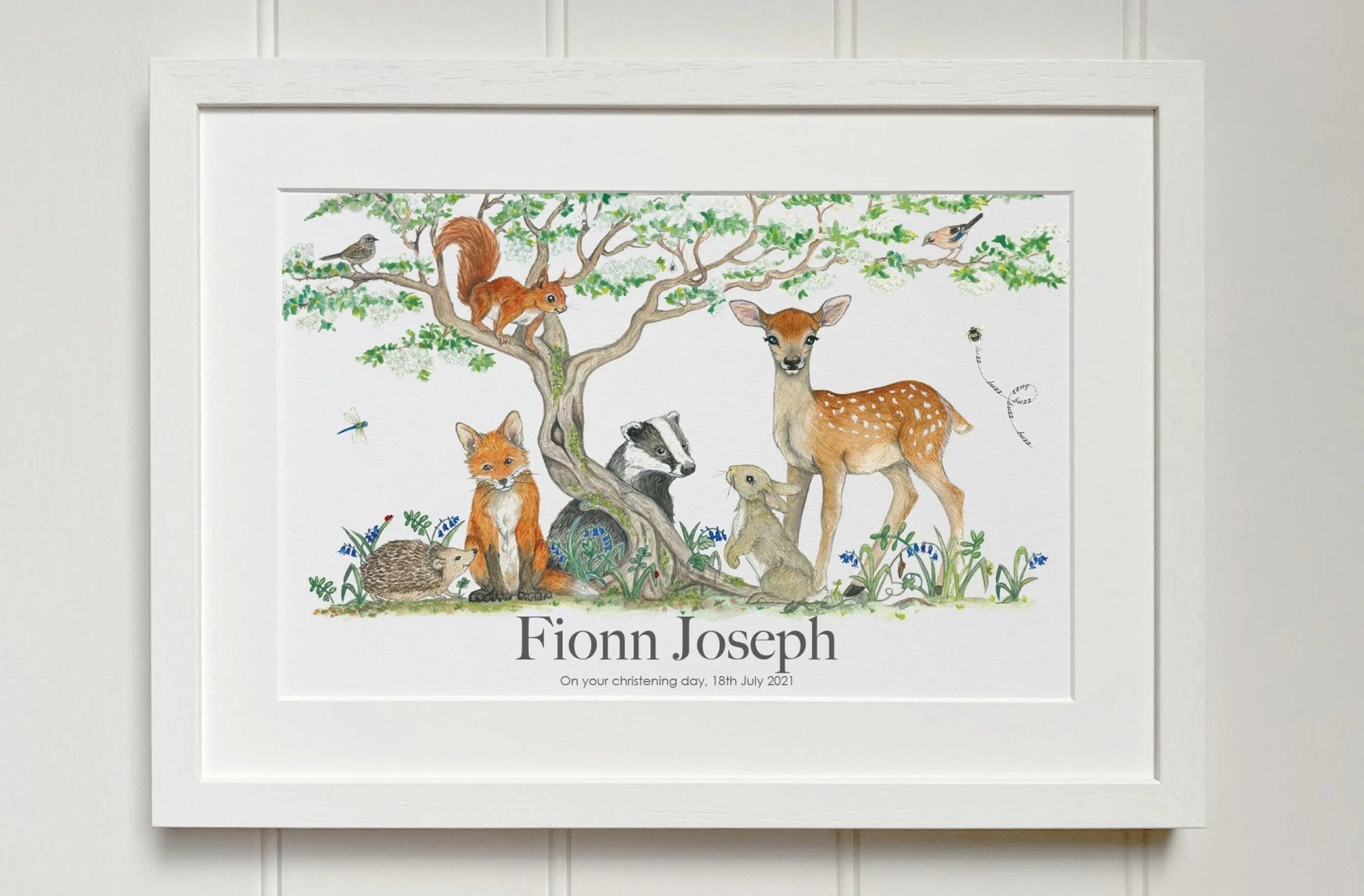 Irish Woodland Animals Personalised Baby Name Print - fiadhandfinn