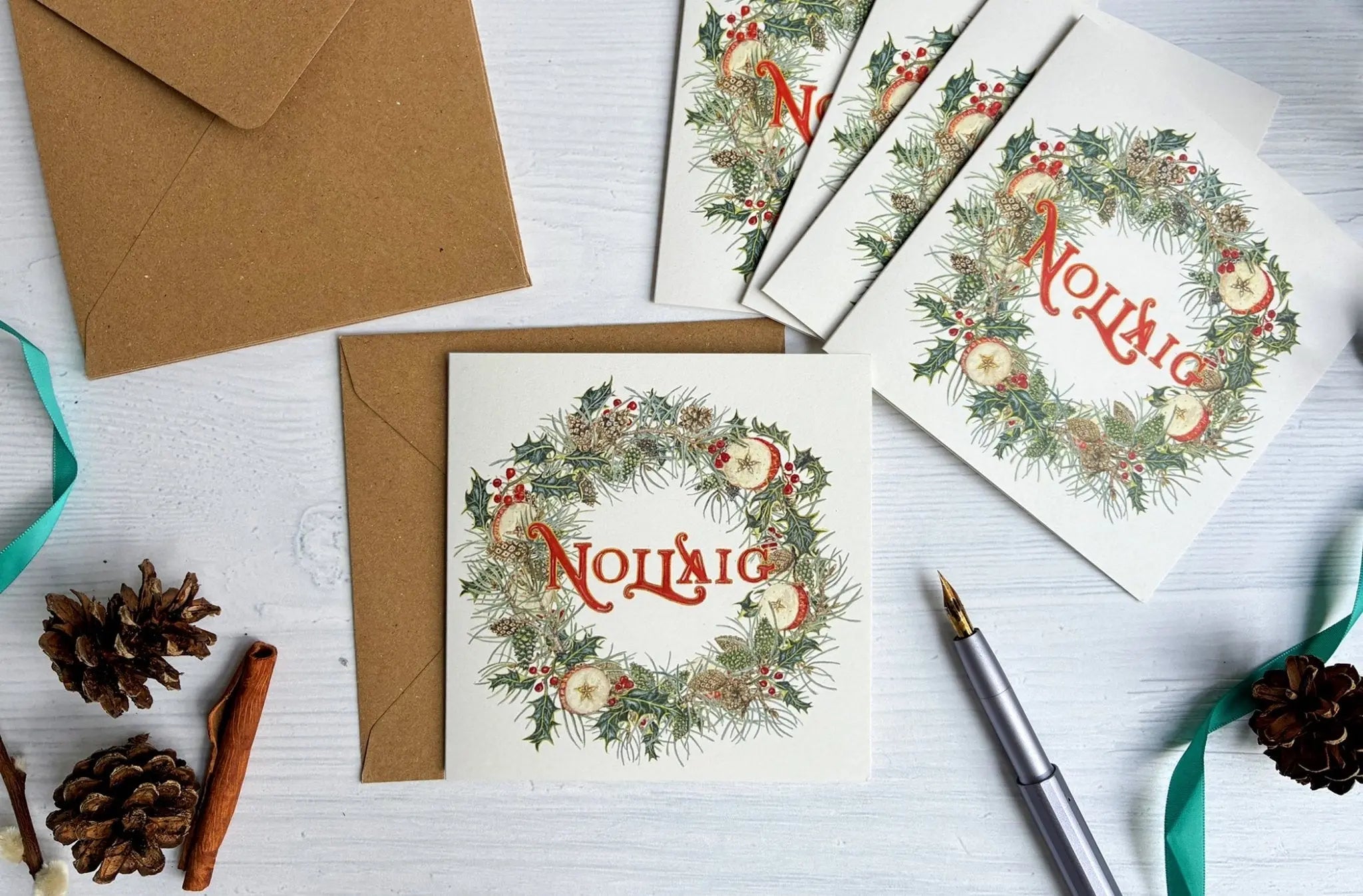 Irish Wreath Christmas Cards, Set of 5 (100% Recycled) - fiadhandfinn