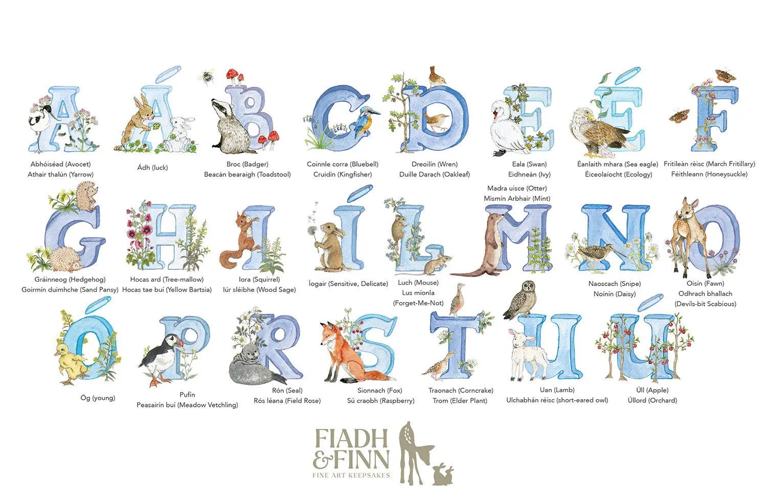 Natural Ireland Alphabet Letter Irish Language (Sky) - fiadhandfinn