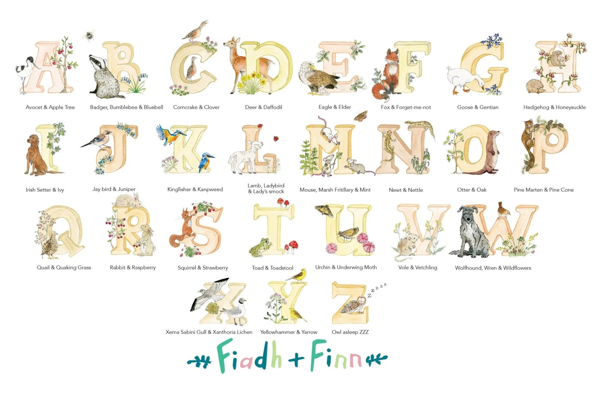 Natural Ireland Alphabet Letter (Sunset) - fiadhandfinn