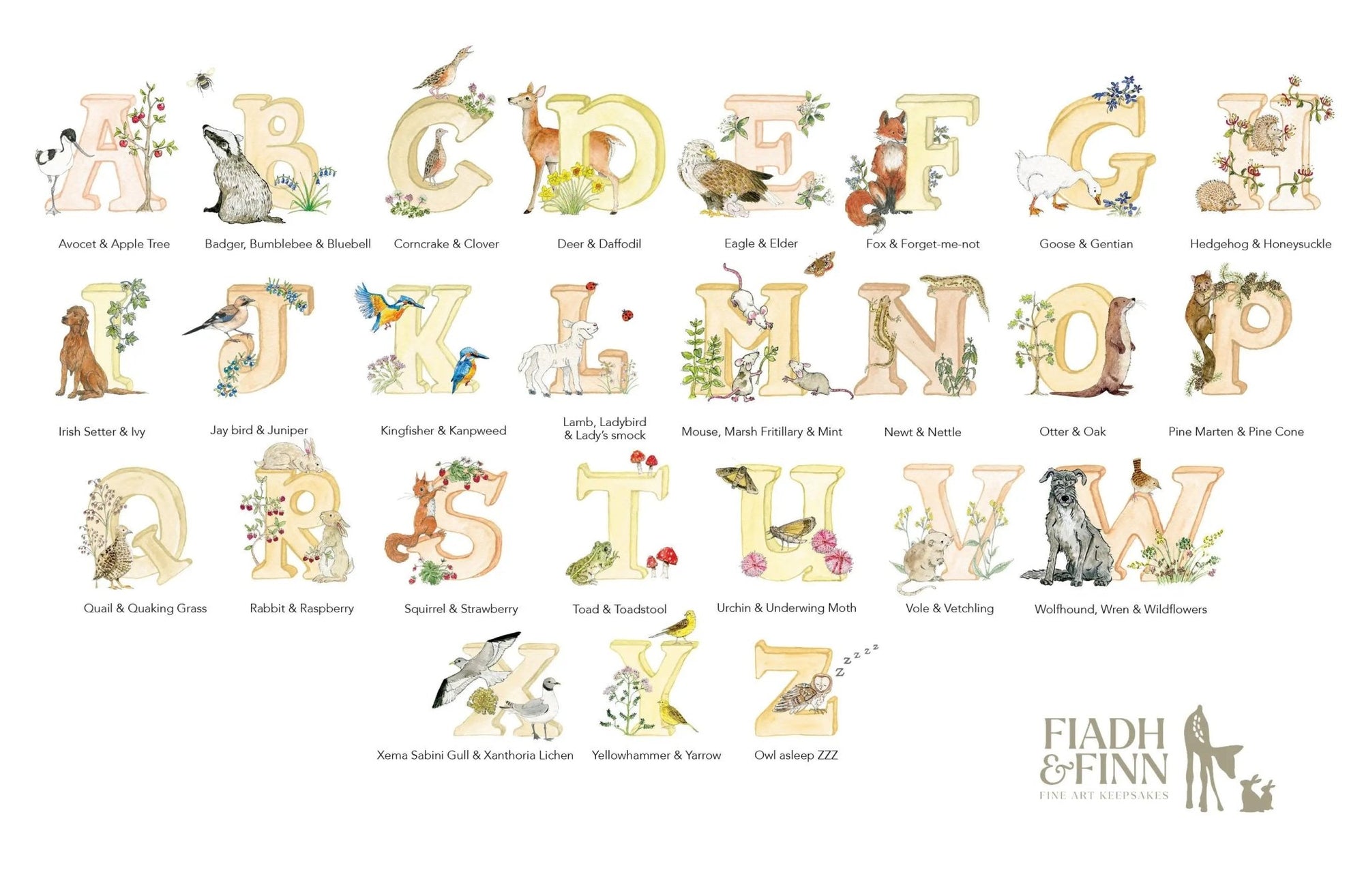 Natural Ireland Alphabet Print (Sunset) - fiadhandfinn