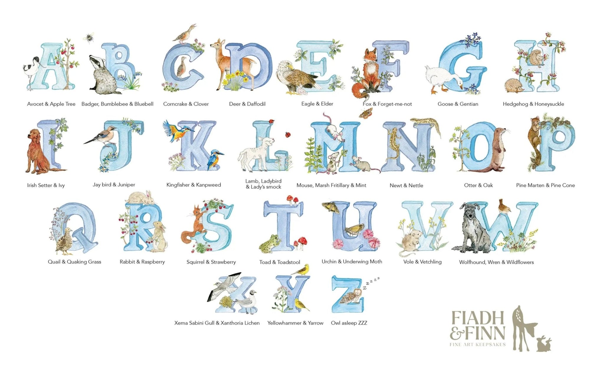 Natural Ireland Personalised Baby Name Frame (Sky) - fiadhandfinn
