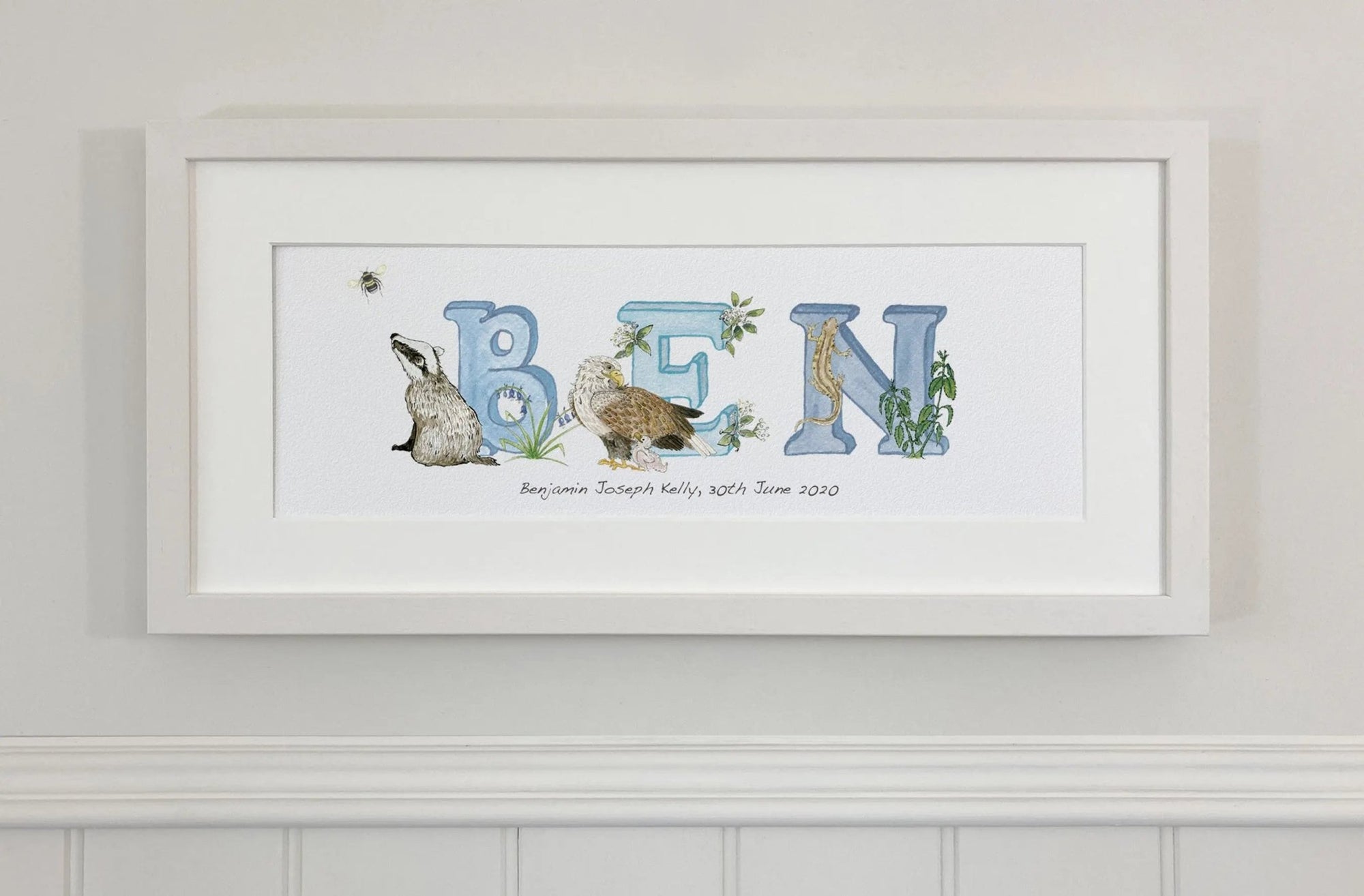 Natural Ireland Personalised Baby Name Frame (Sky) - fiadhandfinn