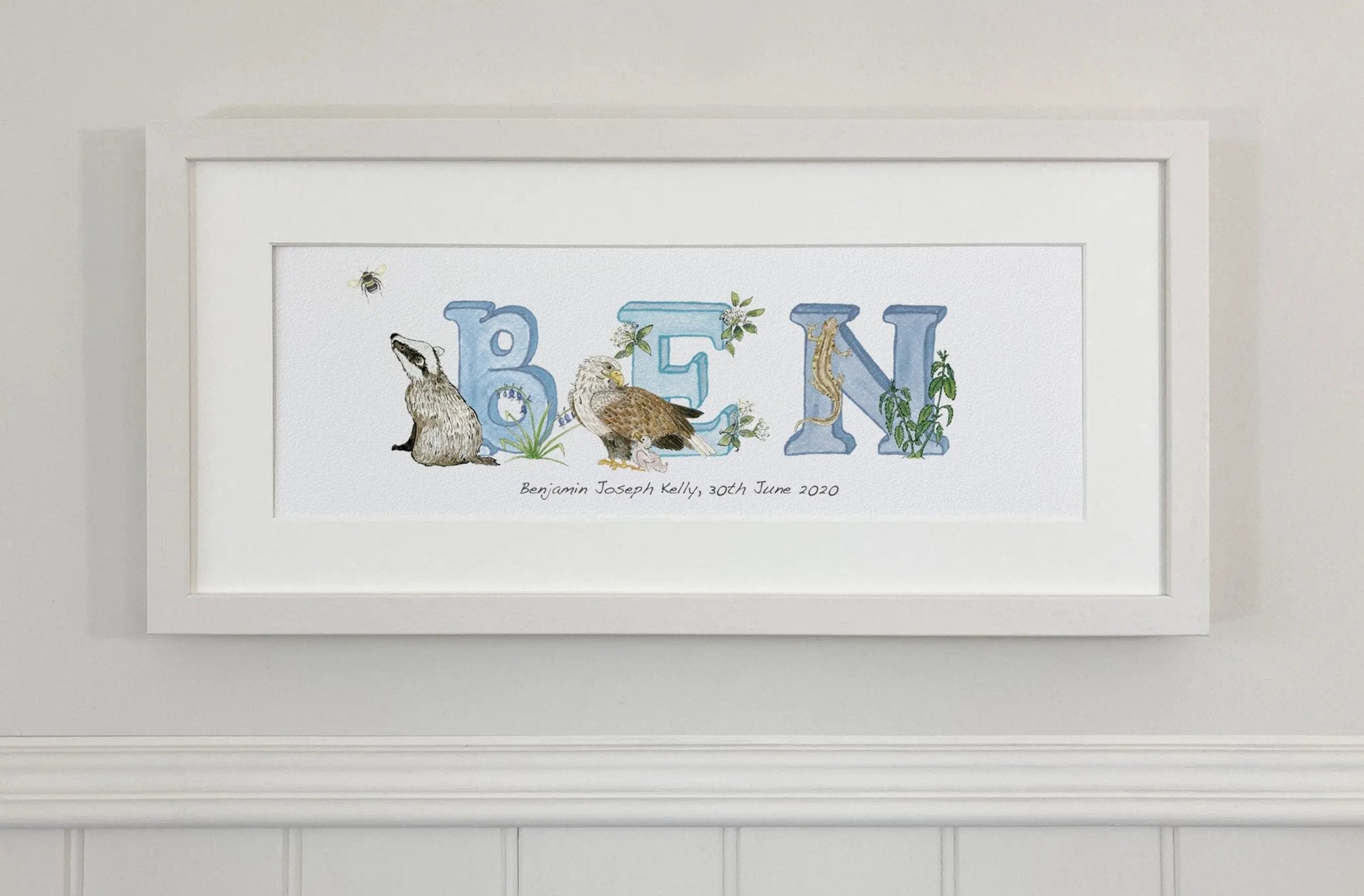 Natural Ireland Personalised Baby Name Frame (Sky) - fiadhandfinn