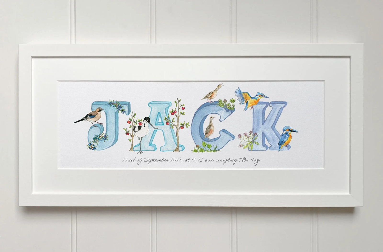 Natural Ireland Personalised Baby Name Frame (Sky) - fiadhandfinn