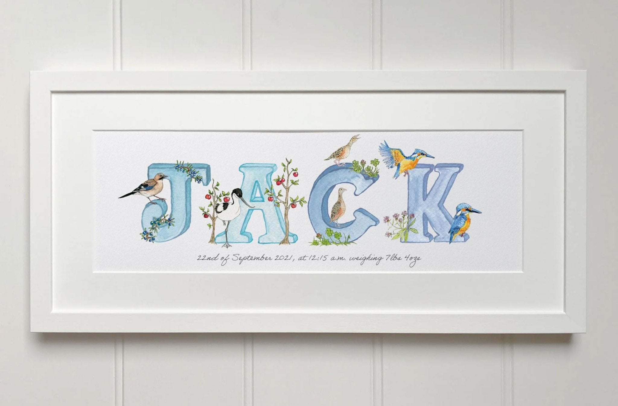 Natural Ireland Personalised Baby Name Frame (Sky) - fiadhandfinn
