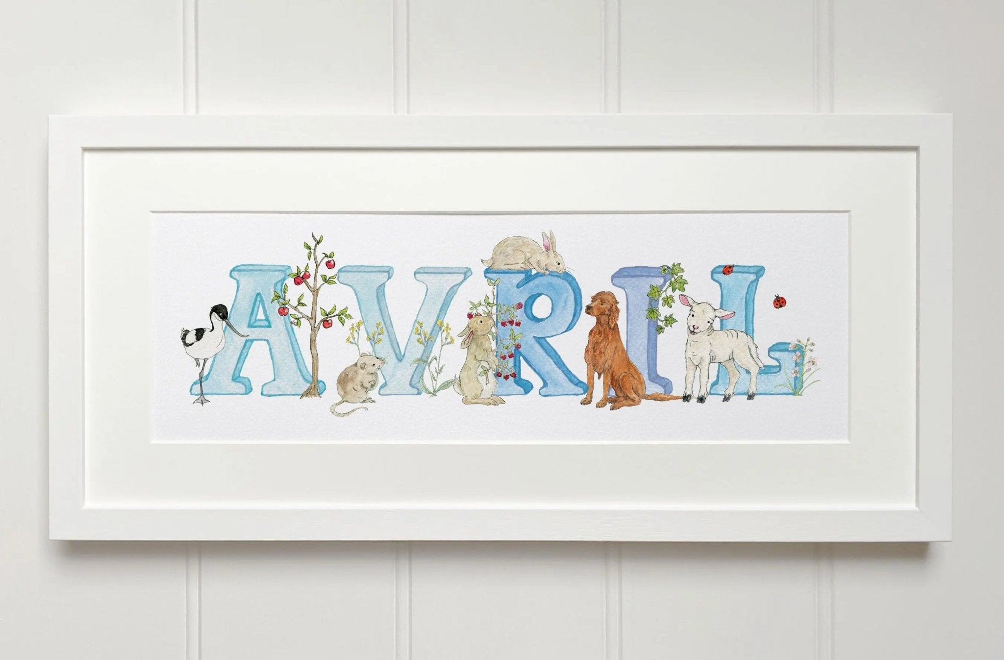 Natural Ireland Personalised Baby Name Frame (Sky) - fiadhandfinn
