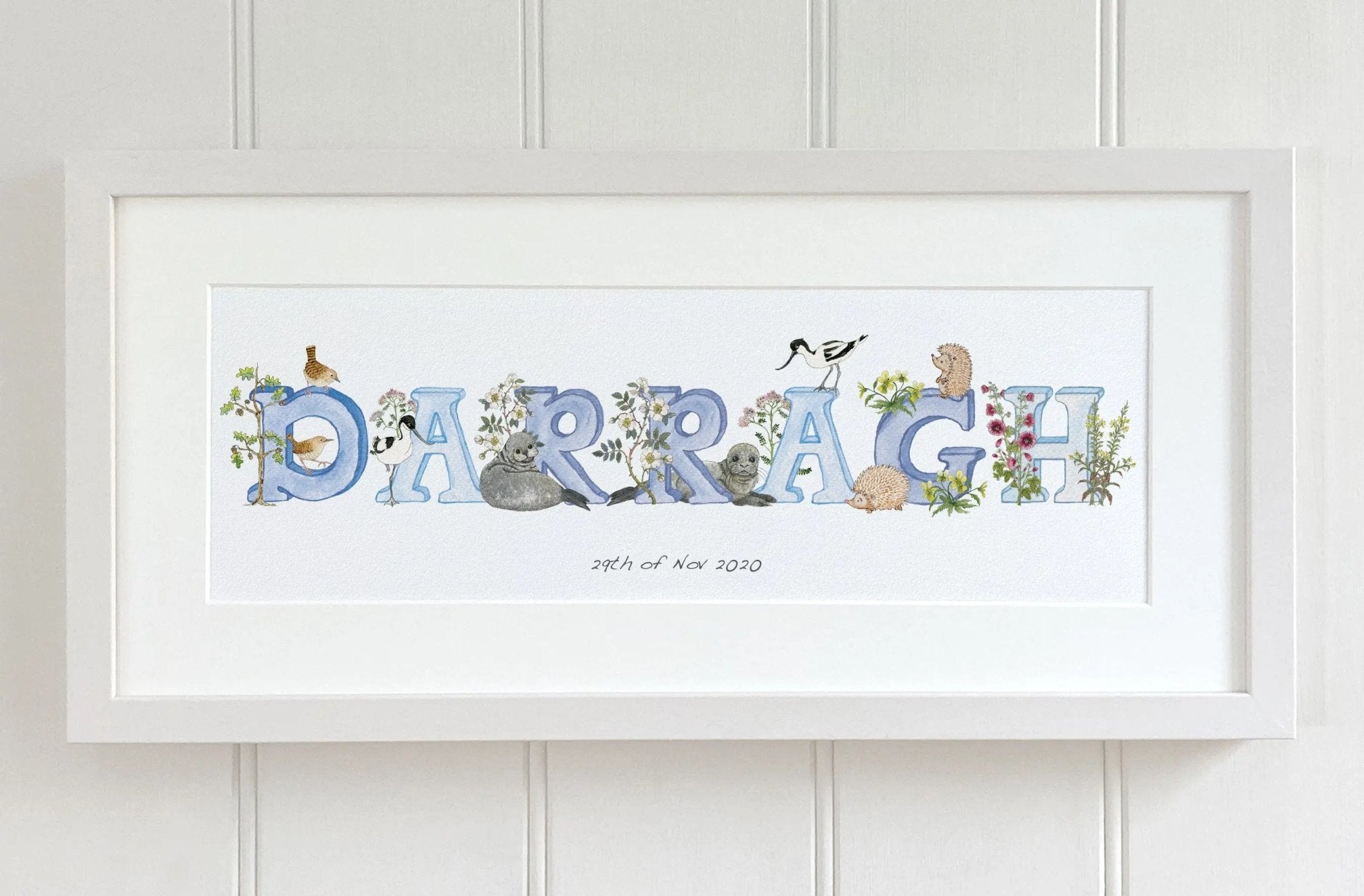Natural Ireland Personalised Baby Name Frame (Sky) - fiadhandfinn