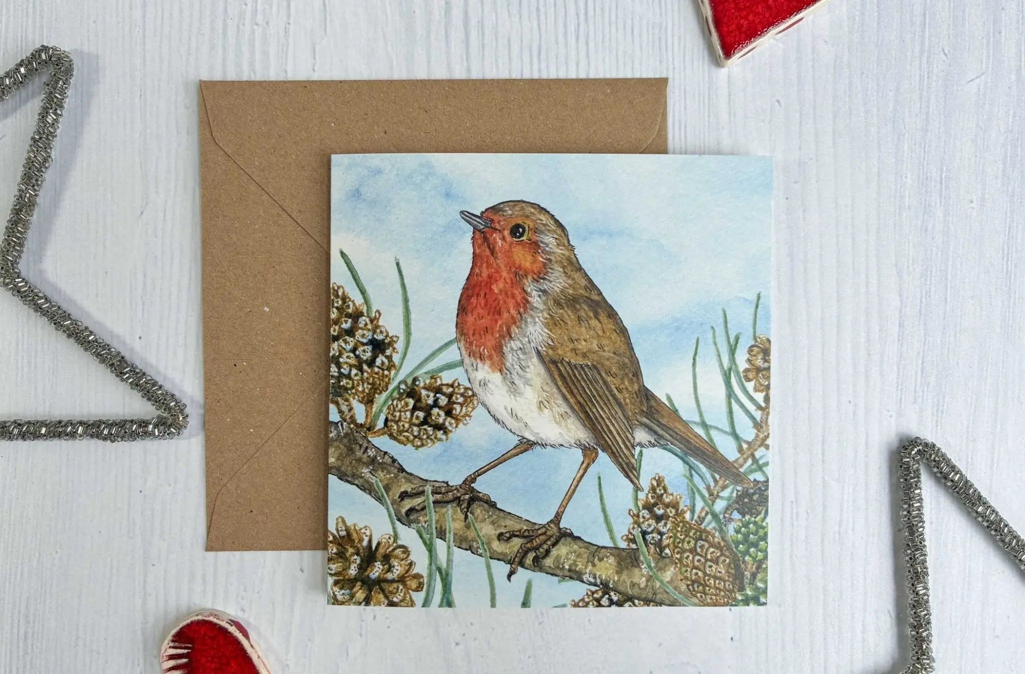 Robin Christmas Cards, Set of 5 (100% Recycled) - fiadhandfinn